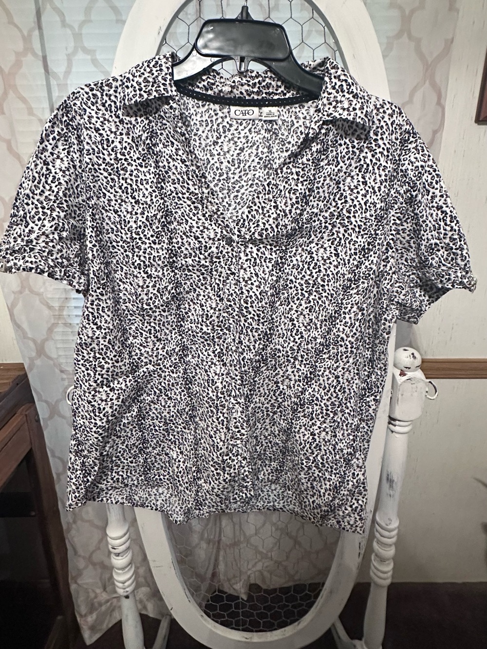 Cato women’s Black & White Leopard Print Button Down Shirt